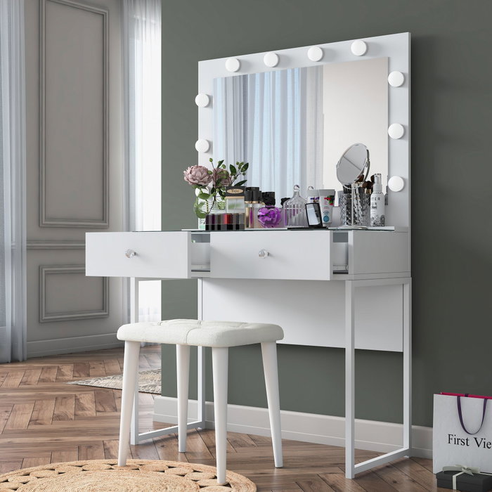 Hanah Home Mesa de Maquillaje con 10 Focos y Puff Blanco BJ164 - 4481
